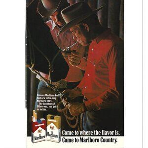 Marlboro Country Cigarette Advertisement Cowboy 1960s Vintage Print Ad 9 inch